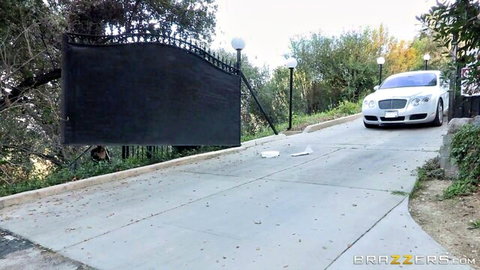 Katja Kassin MILF in uniform arriving at gated driveway in luxury car