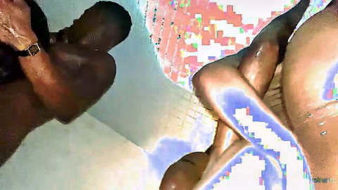 Muscular black bull roughly fucking tattooed Latina's big ass in steamy pool anal pounding