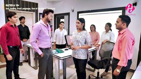 Indian office group in HulChul hot web series corporate scene