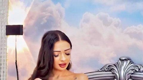 Kayabelle seductive webcam striptease with deepthroat tease