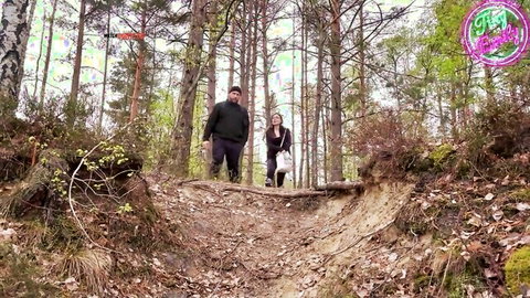 TinyEmily and partner in forest, teasing outdoor deepthroat adventure