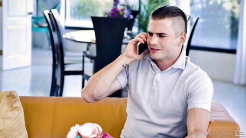 Man in polo shirt on phone call, Kenzie Reeves hardcore toy scene