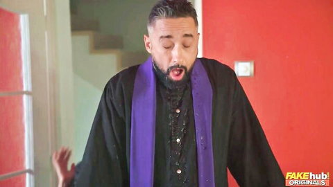 Busty blonde MILF Cassie Del Isla in priest ritual scene with Mugur
