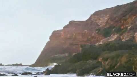 Mature slut destroyed by two monstrous BBCs in rough outdoor DP on cliffs