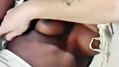 Black woman in white lace lingerie grips big black cock in hardcore classic