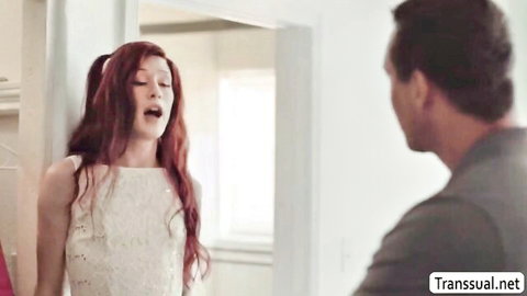 Jenna Gargles in white dress moaning intensely with stepdad
