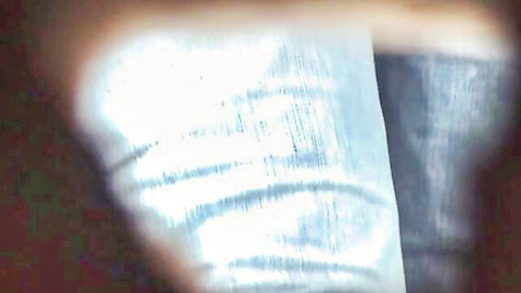 Blurry voyeur view through steamed bathroom shower glass teasing hidden nudity