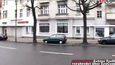Skinny 18yo first German porn casting - urban street exterior view