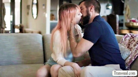 Mimi Oh with pink hair kissing bearded stepdaddy intimately