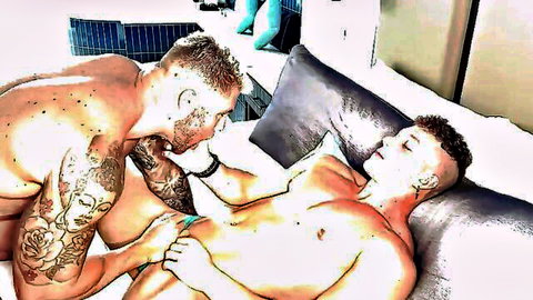 Filou Fitt and Felix Fox in kinky gay sex with muscular bodies and tattoos
