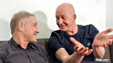 Elderly bald man gestures to gray-haired friend in Liz Ocean adult scene thumbnail
