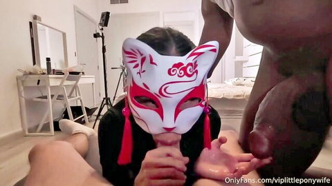 LittlePonyWife in fox mask kneels for massive BBC oral tease