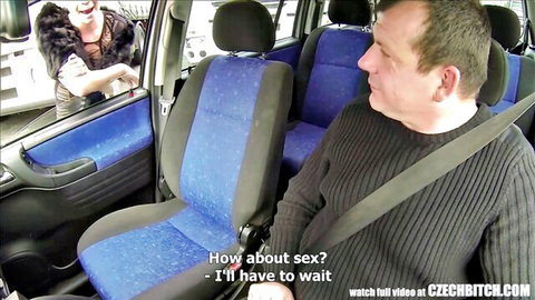 Brunette woman in fur jacket flirts with man in car teasing 'How about sex? I'll have to wait'