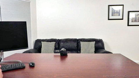 Juniper's backroom casting couch setup for MMF threesome action