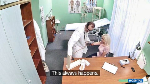 Blonde babe in pink top seduces doctor during exam, cheating fantasy