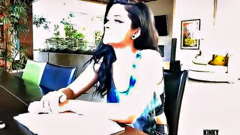 Latina with natural tits giving POV blowjob in tank top