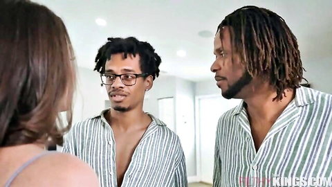 Mandy Waters in threesome chat with two black men, small tits tease