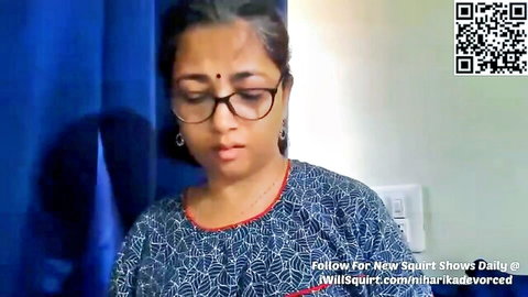 Desi Indian Aunty in Blue Saree and Glasses, Mature Seductive Look