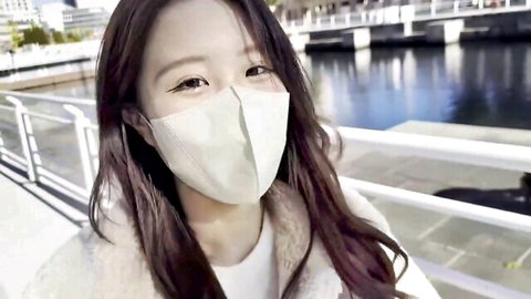Masked Asian beauty teases before intense POV gangbang action