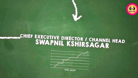 Sales Hunters whiteboard with Chief Executive Director Swapnil Kshirsagar name and final sales graph chart
