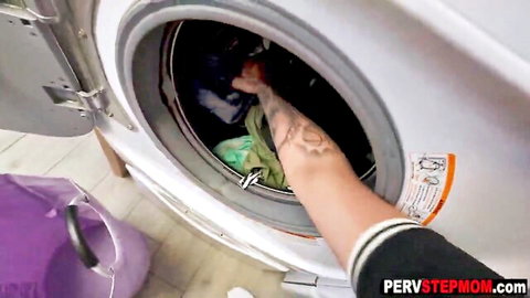 Jasmine Daze stepmom loading laundry in washing machine POV