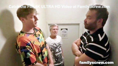 Three men in casual attire discuss before Cherry Sonny's family virginity scene
