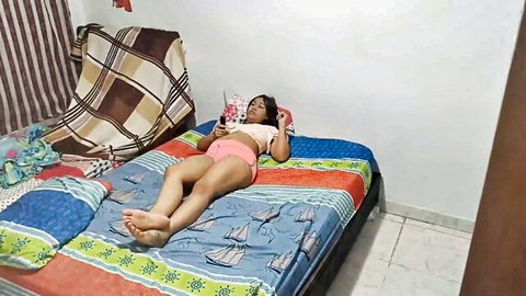 Pikaa6 in white bra and pink panties, sexy Asian babe lounging on bed