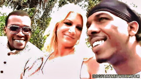Busty blonde MILF Layla Price smiles with two black men in interracial threesome preview