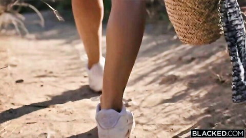 Eva Angelina's sexy beach walk, toned legs and curvy ass in tight shorts