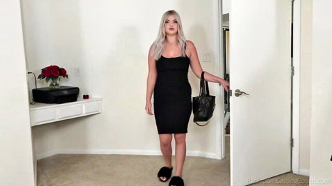 Brittany blonde bombshell in black dress at Backroom Casting Couch audition
