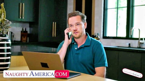 Handsome well-hung guy on flirty phone call, teasing deepthroat with Graycee
