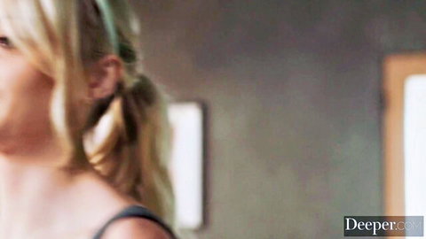 Cecelia Taylor blonde in black top ponytail teasing feet worship pose