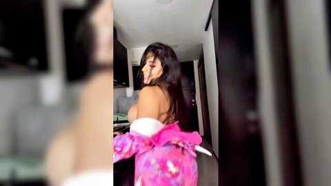 Hot teen with big tits and bubble butt teasing in pink unicorn dress