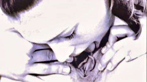 Vintage grayscale close-up of brunette woman in intimate embrace, retro lesbian passion