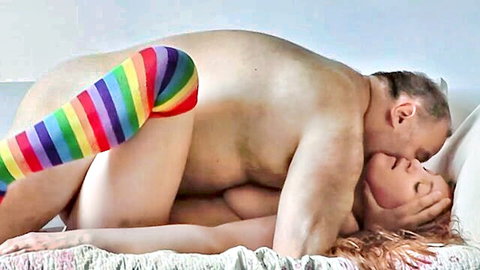 Julia Maze sweaty passionate fuck with muscular man in rainbow socks