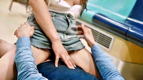 Ariel BB in denim shorts getting handsy with stranger on MRT, public tease
