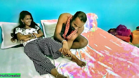 18yo cute Indian teen in steamy foreplay with lover touching her leg
