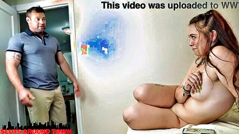 Slutty redhead stepdaughter caught naked by stepdad taking nudes