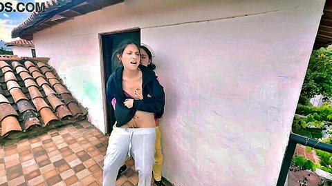 Two slim Asian women in suggestive outdoor fingering pose