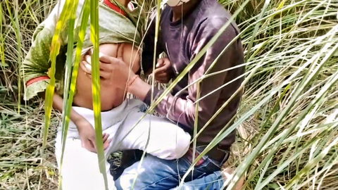 Indian aunty exposed breast fucked rough by step-brother in forest