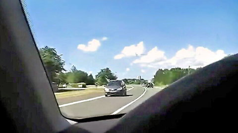 POV car drive on sunny road, leading to surprise XXL cock action