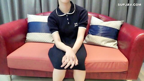 Asian student in naughty sailor uniform sitting teasingly