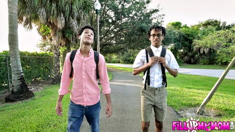 Slimthick Vic MILF interracial tease with young black studs outdoors