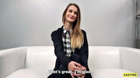 Skinny Czech amateur blonde smiling in casual casting interview