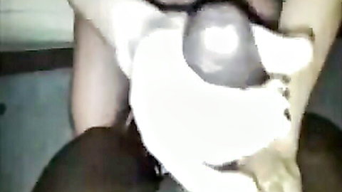 Pregnant white girlfriend holding BBC near panty-covered crotch in tub