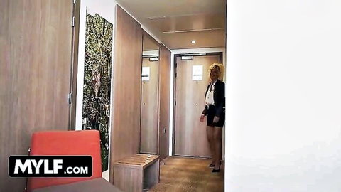 Blonde MILF in blazer and short skirt, from Naomi Foxxx squirting compilation