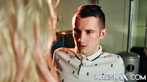 MariskaX blonde tempts handsome man in kitchen encounter