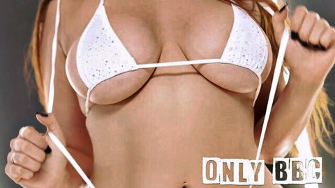 Miss Raquel in sparkling white bikini top teasing cleavage for Only BBC