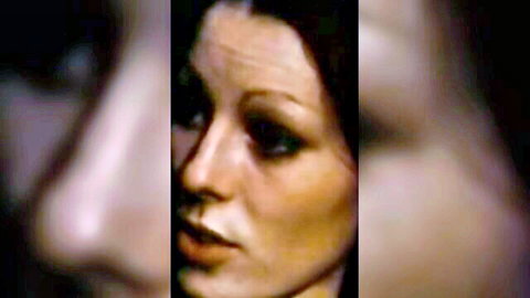 Retro close-up of Anette with intense gaze, hairy armpits and big natural tits