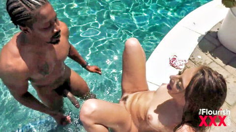 Gia Derza nude on pool edge with Isiah Maxwell's BBC in interracial anal